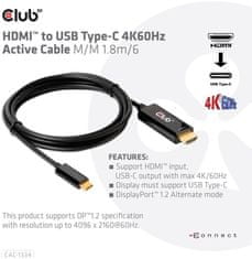 Club 3D aktivní kábel HDMI na USB-C, 4K60Hz, 1.8m, M/M