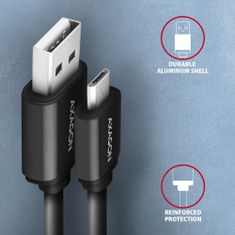 AXAGON kábel USB-A - microUSB TWISTER USB2.0, 2.4A, kroucený, 0.6m, čierna