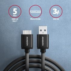 AXAGON kábel USB-A - micro USB 3.2 Gen 1 SPEED, 3A, 1m, čierna