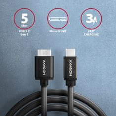 AXAGON kábel USB-C - micro USB 3.2 Gen 1 SPEED, 3A, 1m, čierna