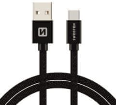 SWISSTEN textilní datový kábel USB 3.1 C/M - USB 2.0 A/M, 3m, čierny