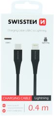 SWISSTEN nabíjací kábel USB-C - Lightning, M/M, 0.4m, čierna