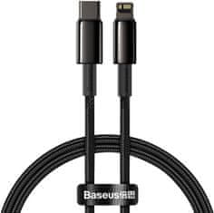 BASEUS kábel Tungsten Gold, USB-C - Lightning, M/M, rychlonabíjecí, datový, 20W, 1m, čierna