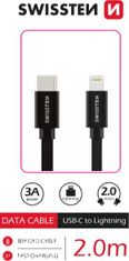 SWISSTEN textilní datový kábel USB-C - Lightning, 2 m, čierny