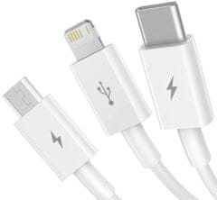BASEUS kábel Superior 3v1, USB-A - USB-C/micro USB/Lightning, nabíjecí, 1.5m, biela