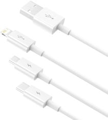 BASEUS kábel Superior 3v1, USB-A - USB-C/micro USB/Lightning, nabíjecí, 1.5m, biela