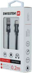 SWISSTEN datový kábel USB - Lightning, M/M, 3A, opletený, 0.2m, čierna