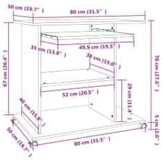 Vidaxl Počítačový stôl dymový dub 80x50x75 cm spracované drevo