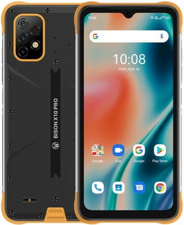 Umidigi Bison X10 Pro odolný telefón vysoká kapacita batérie 6150 mAh, dlhá výdrž štvornásobný fotoaparát 20 + 8 + 5 Mpx 8 Mpx selfie kamera NFC platby fotoaparát SOS tlačidlo odolnosť IP68 IP69K vojenský štandard MIL-STD-810G najvyššie krytie telefónu Gorilla Glass 3 výkonný odolný telefón IPS displej MediaTek Helio P60 4GB RAM 128GB ROM veľké úložisko LTE pripojenie rýchly internet 4G sieť WiFi Bluetooth 4.2 NFC výkonná batéria výkonný procesor procesor odolniak odolný telefón povrchová úprava nastaviteľné tlačidlá odolná konštrukcia bezdrôtové FM rádio dlhá výdrž čítačka odtlačku prstov štýlový odolný telefón