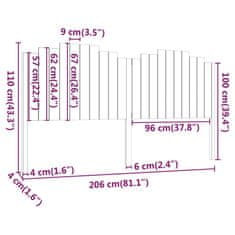 Vidaxl Čelo postele čierne 206x4x110 cm masívna borovica