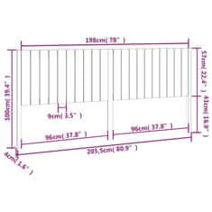 Vidaxl Čelo postele čierne 205,5x4x100 cm masívna borovica