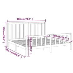 Vidaxl Rám postele, sivý, masívne borovicové drevo, 180x200 cm, Super King