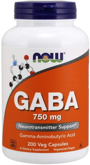 NOW Foods GABA (kyselina gama-aminomaslová) 750 mg, 200 rastlinných kapsúl