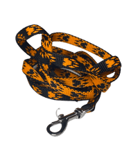 Palkar Vodítko z popruhu pre psov 150 cm x 10 mm čierno-oranžová s labkami