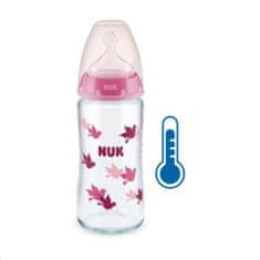 Nuk Sklenená dojčenská fľaša FC s kontrolou teploty 240 ml ružová