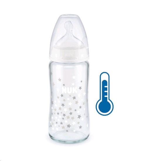 Nuk Sklenená dojčenská fľaša FC s kontrolou teploty 240 ml biela