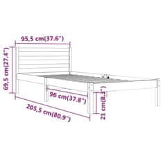 Vidaxl Posteľný rám borovicový masív 90x200 cm biely