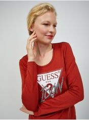 Guess Červené dámske tričko s dlhým rukávom Guess S