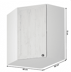 KONDELA Horné rohová skrinka G60N, biela / sosna andersen, PROVANCE