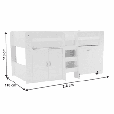KONDELA kombinovaná posteľ do detskej izby, biela, FANY