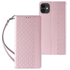 MG Magnet Strap knižkové kožené puzdro na iPhone 12, ružové