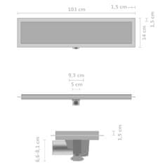 Petromila vidaXL Sprchový odtok s krytom 2 v 1 103x14 cm nehrdzavejúca oceľ