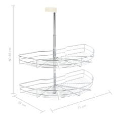 Vidaxl 2-pochodový drôtený kuchynský kôš otočný o 180° strieborný 75x38x80 cm