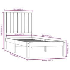 Vidaxl Posteľný rám masívne drevo 75x190 cm 2FT6 malé jednolôžko