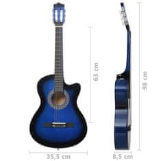 Vidaxl Folková klasická gitara s výrezom so 6 strunami, modrá 38"