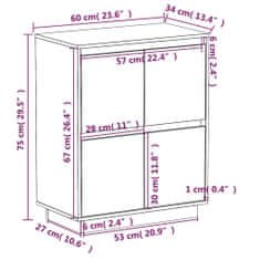 Vidaxl Komoda biela 60x34x75 cm borovicový masív