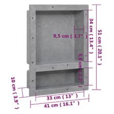 Vidaxl Sprchový výklenok s 2 priehradkami matný sivý 41x51x10 cm