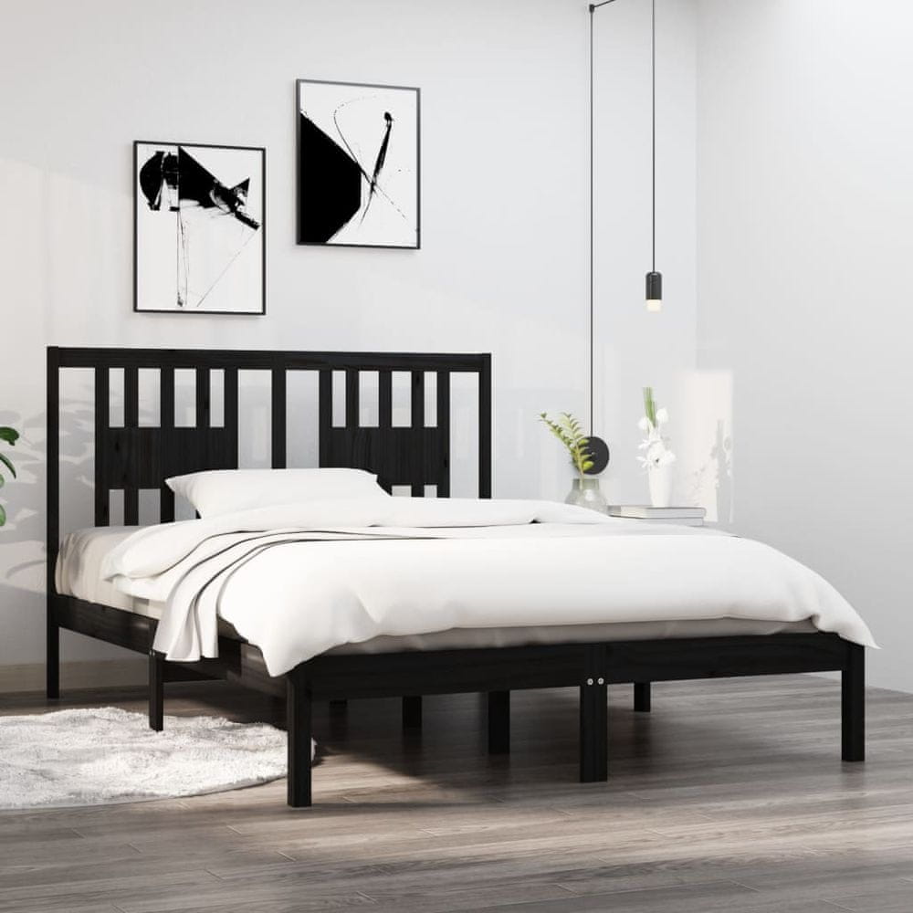 Vidaxl Rám postele, čierny, masívne drevo, 120x190 cm, dvojlôžko