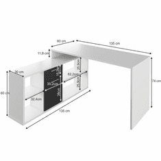 KONDELA PC stôl, biela / čierna, NOE NEW