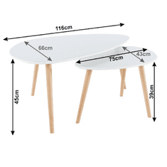 KONDELA Set 2 konferenčných stolíkov, biela / buk, FOLKO NEW