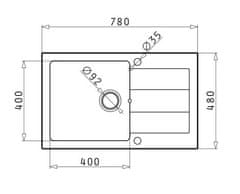 CASARREDO Pyragranitový drez SPARTA PLUS LUX 1B 1D (78x48) grey