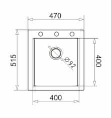 CASARREDO Pyragranitový drez SIROS 1B (47x51,5) snow