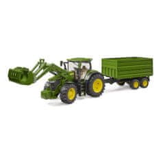 BRUDER Traktor John Deere 7R 350 s čelným nakladačom a tandemovým prepravným prívesom