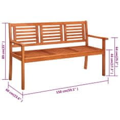 Vidaxl 3-miestna záhradná lavica s vankúšom 150 cm eukalyptový masív