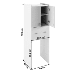 KONDELA Hlboká skrinka nad práčku, biela, NATALI TYP 9