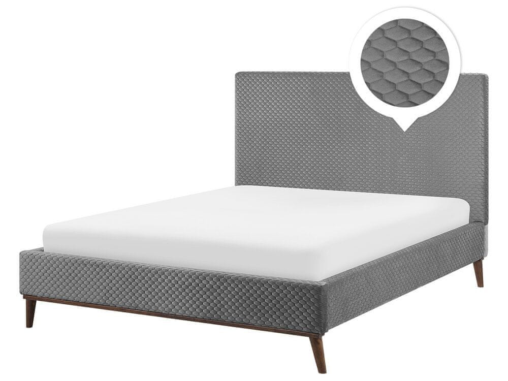 Beliani Zamatová posteľ sivá 140 x 200 cm BAYONNE