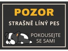 Cedule-Cedulky Plechová ceduľka - Pozor líný pes