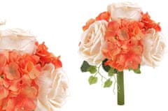 Autronic hortenzie a ruže, puget, farby oranžová a smotanová. Kvetina umelá. KN5123-MIX2