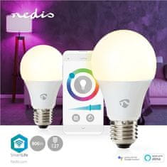 Nedis Múdra žiarovka SmartLife klasik, Wi-Fi, E27, 806 lm, 9 W, RGB / Teplá - studená bílá, 2ks