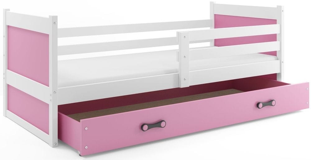 eoshop Detská posteľ RICO 1 80x190 cm, biela / ružová (Voľba matraca: Penový matrac)