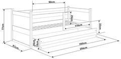 eoshop Detská posteľ RICO 1 90x200 cm, borovica/grafitová (Voľba matraca: Penový matrac)