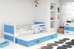 eoshop Detská posteľ s prístelkou RICO 2 90x200 cm, biela / modrá (Voľba matraca: Penový matrac)