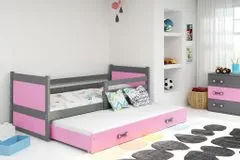 eoshop Detská posteľ s prístelkou RICO 2 90x200 cm, grafitová/ružová (Voľba matraca: Penový matrac)