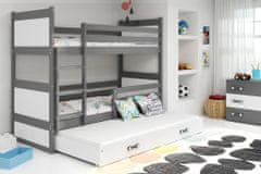 eoshop Poschodová posteľ s prístelkou RICO 3 90x200 cm, grafitová/biela (Voľba matraca: Penový matrac)