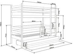 eoshop Poschodová posteľ ERYK 90x200 cm, biela/grafitová (Voľba matraca: Penový matrac)