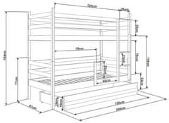 eoshop Poschodová posteľ ERYK 80x160 cm, borovica/biela (Voľba matraca: Penový matrac)